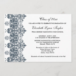 Invitation Annonce de remise de diplômes en damas bleu