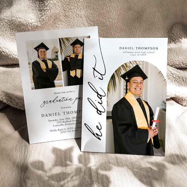 Invitation Annonce de remise de diplômes moderne Il l'a fait (Créateur téléchargé)