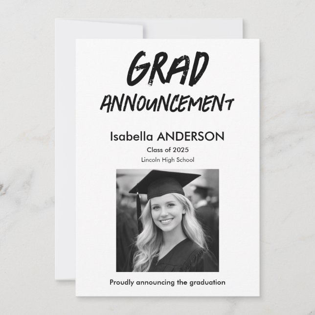 Invitation Annonce de remise de diplômes noir et blanc modern (Devant)
