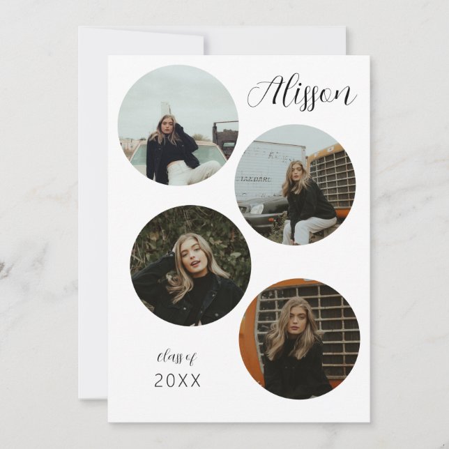 Invitation Annonce de remise de diplômes ronde avec quatre ph (Devant)