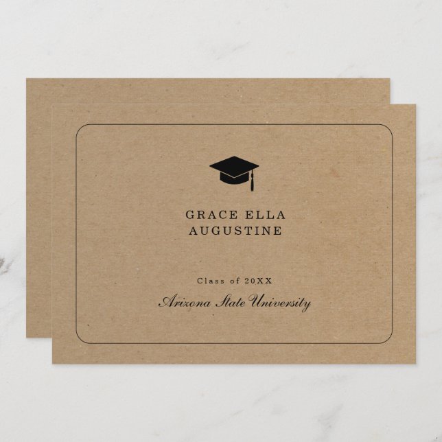 Invitation Annonce de remise de diplômes simple - Fond Kraft (Devant / Derrière)