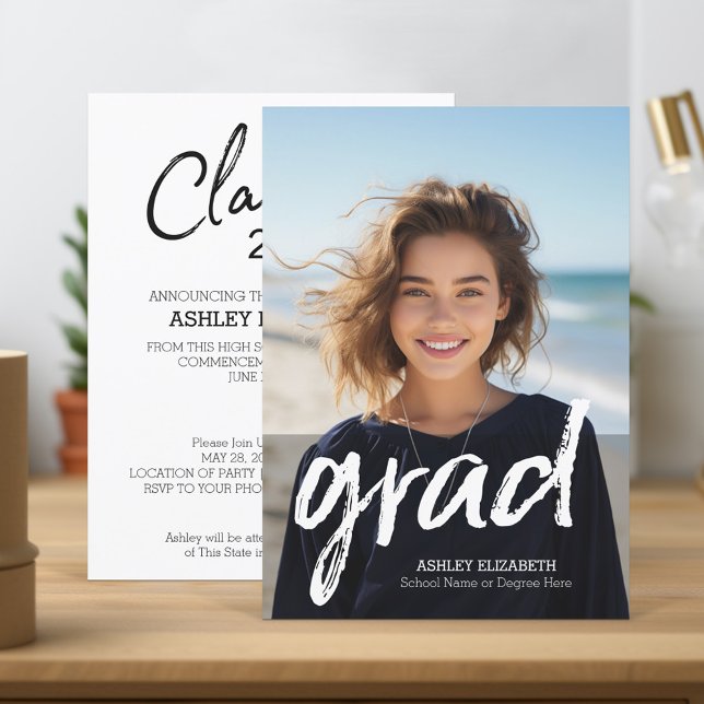 Invitation Annonce de remise de diplômes verticale tendance (Trendy Grad Announcement and Party Invitation)