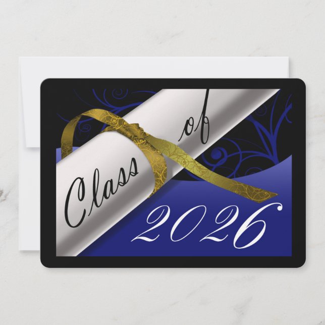 Invitation Annonce de remise des diplômes bleu et or (Devant)