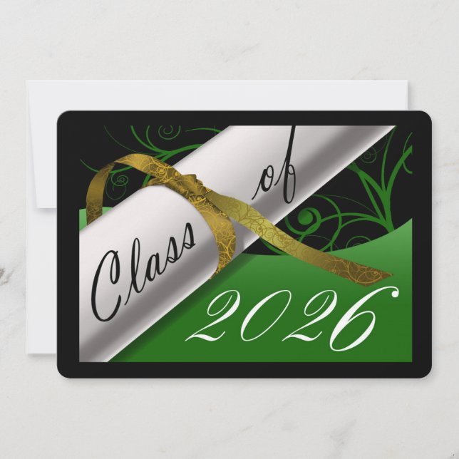 Invitation Annonce de remise des diplômes vert et or (Devant)