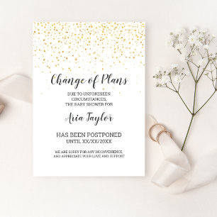 Invitation Annonce de report de fête de bébé avec confettis d