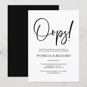 Invitation Annonce de report de mariage chic simple Oops