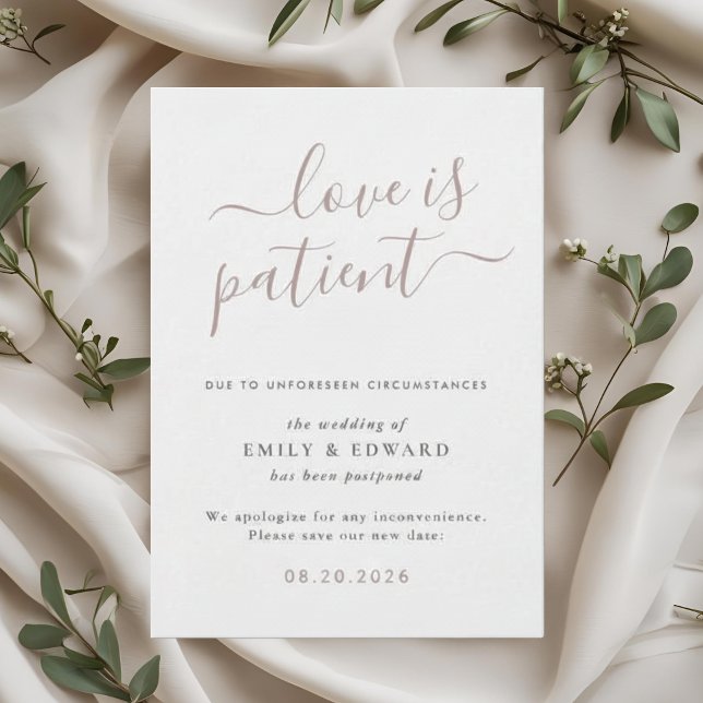 Invitation Annonce de report de mariage écriture main rose (Créateur téléchargé)