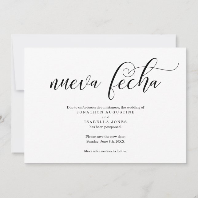 Invitation Annonce de report de mariage espagnol (Devant)