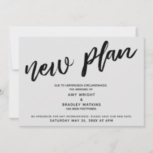 Invitation Annonce de report de mariage "Nouveau Projet" Gris