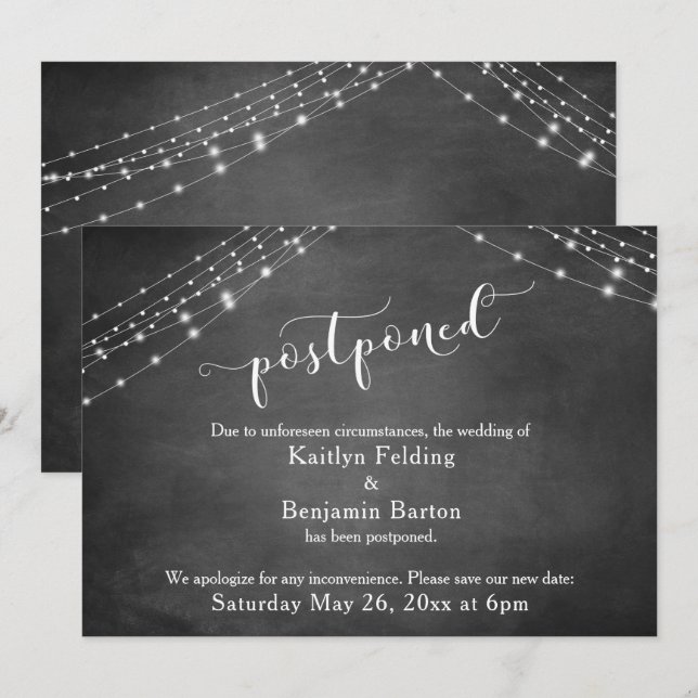 Invitation Annonce de report de mariage sur tableau noir et l (Devant / Derrière)