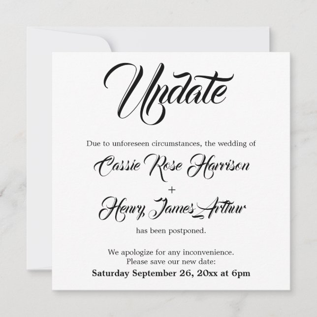 Invitation Annonce de report de mariage White (Devant)