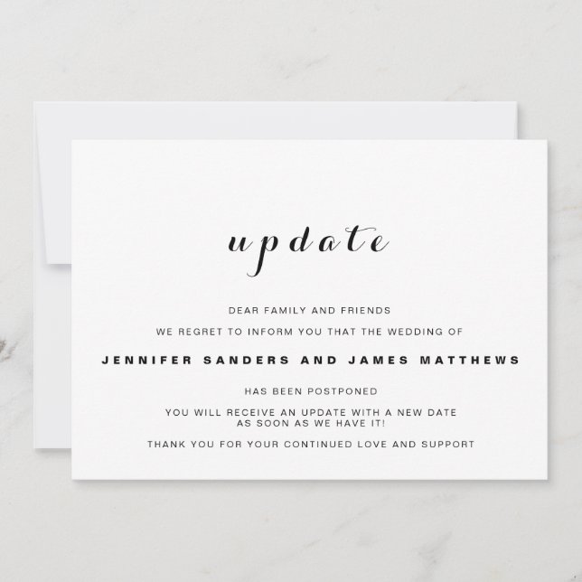 Invitation Annonce de report de mise à jour de mariage (Devant)