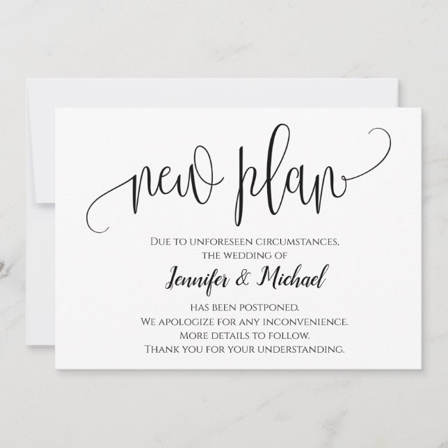 Invitation Annonce de report de plan chic moderne (Devant)