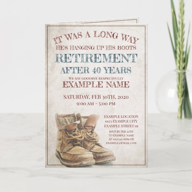 Invitation Annonce de retraite avec de vieilles bottes (Devant)