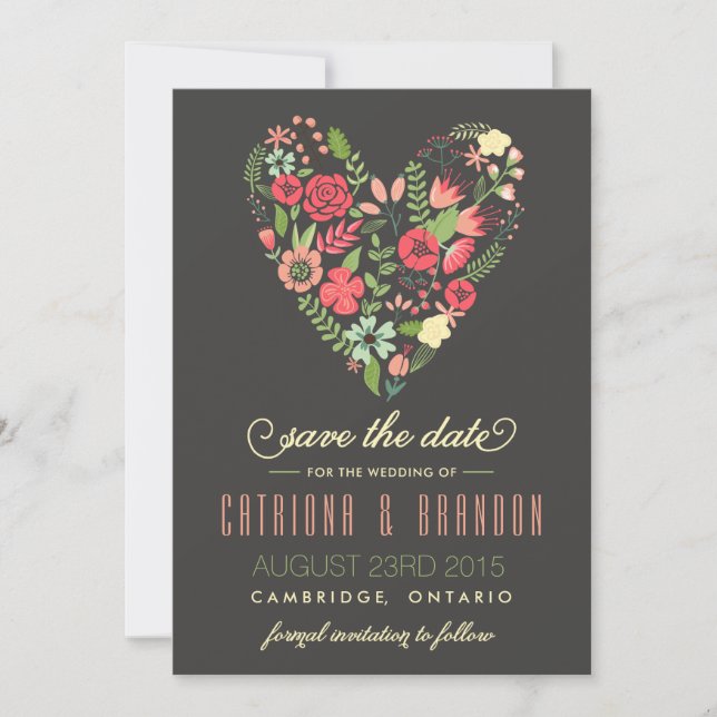 Invitation Annonce de sauvegarde de cœur floral romantique (Devant)