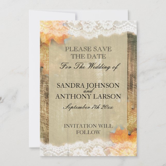 Invitation Annonce de sauvegarde de date automnale rustique e (Devant)