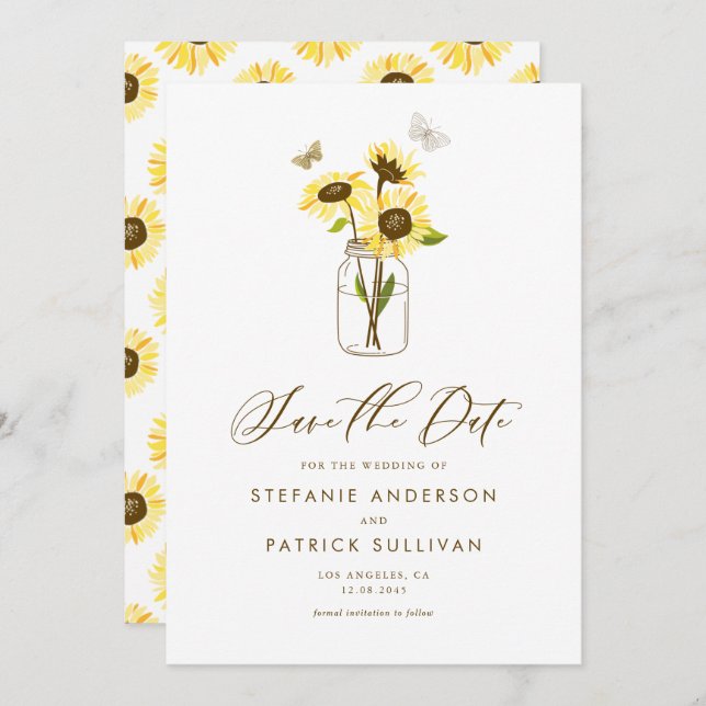 Invitation Annonce de sauvegarde de date avec tournesols sur  (Devant / Derrière)