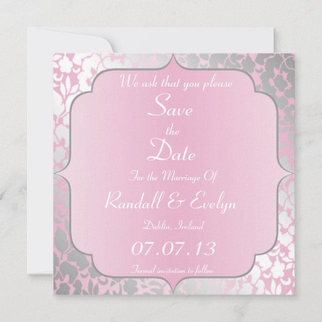 Invitation Annonce de sauvegarde de date bébé rose métallique (Devant)