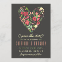 Annonce de sauvegarde de date de cœur floral roman