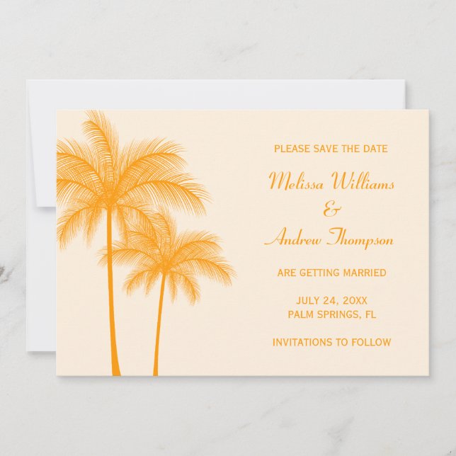 Invitation Annonce de sauvegarde de date de mariage au palmie (Devant)