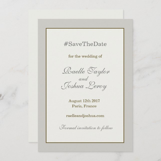Invitation Annonce de sauvegarde de date en or gris ivoire av (Devant / Derrière)