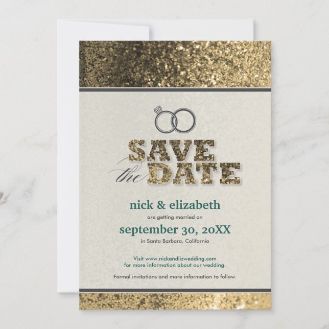 Invitation Annonce de sauvegarde de date Glitter Bling (or) (Devant)