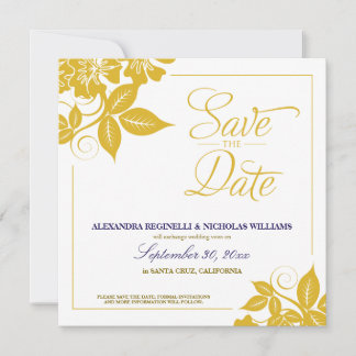 Invitation Annonce de sauvegarde de date moderne florale (or)