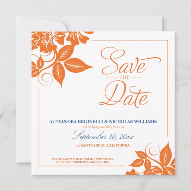 Invitation Annonce de sauvegarde de date moderne florale (ora (Devant)