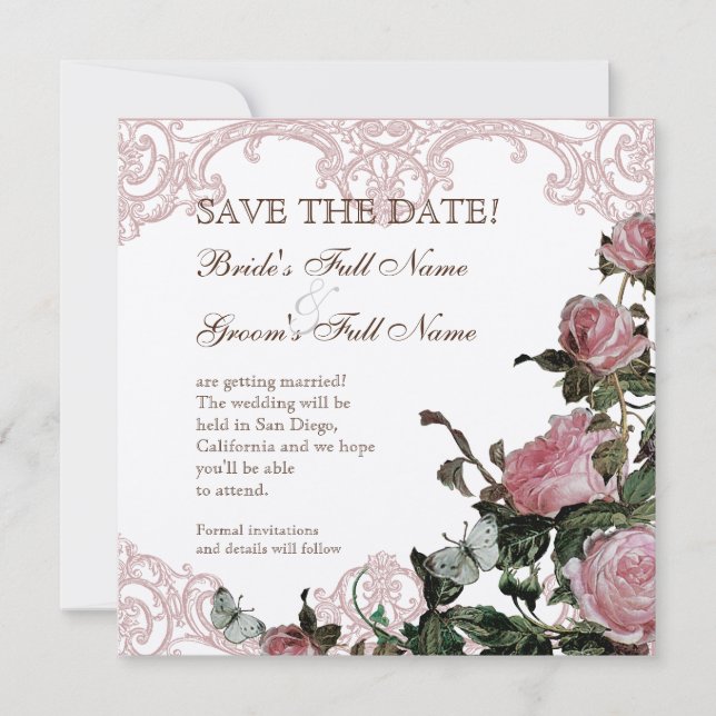 Invitation Annonce de sauvegarde de la date - Trellis Rose Vi (Devant)