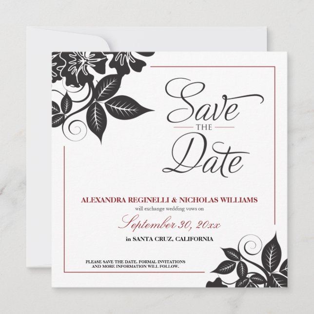 Invitation Annonce de sauvegarde florale moderne (noir) (Devant)