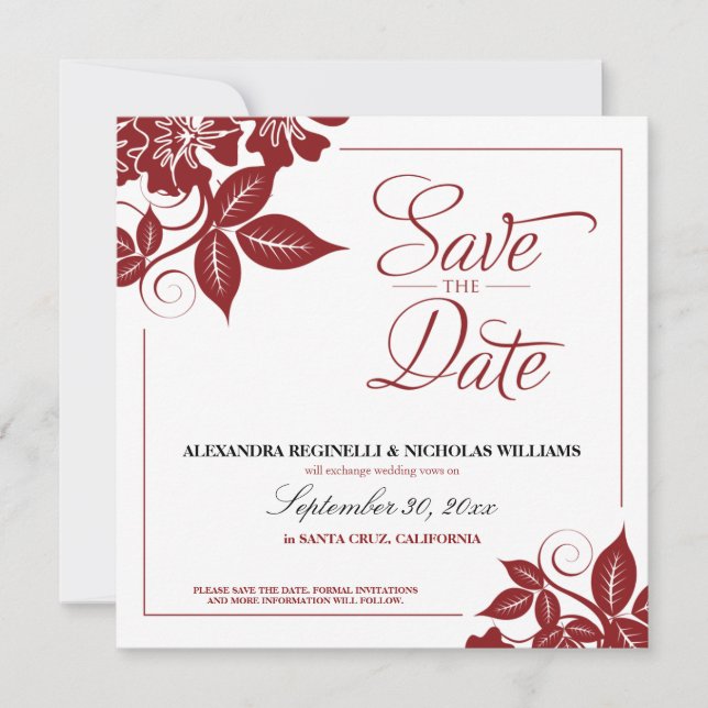 Invitation Annonce de sauvegarde florale moderne (rouge) (Devant)