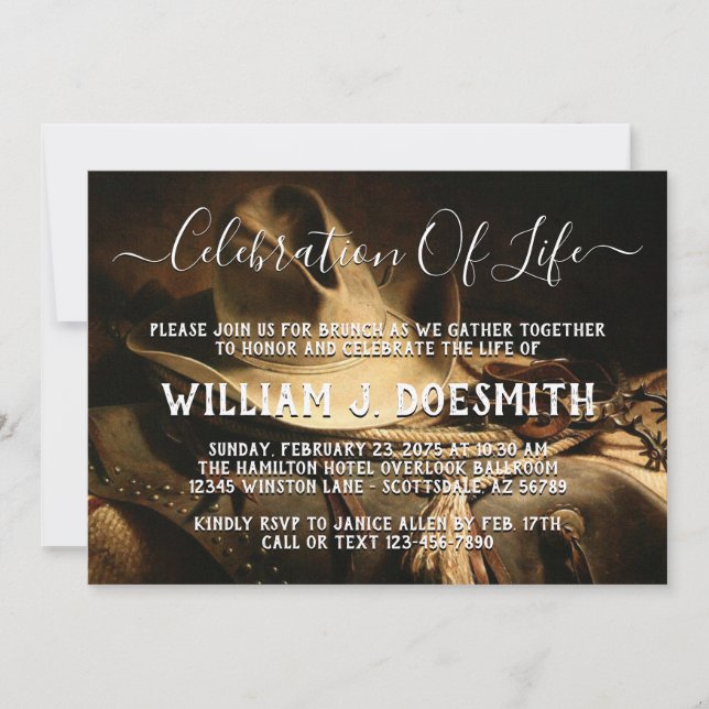 Invitation Annonce de service commémoratif pour cow-boy (Devant)