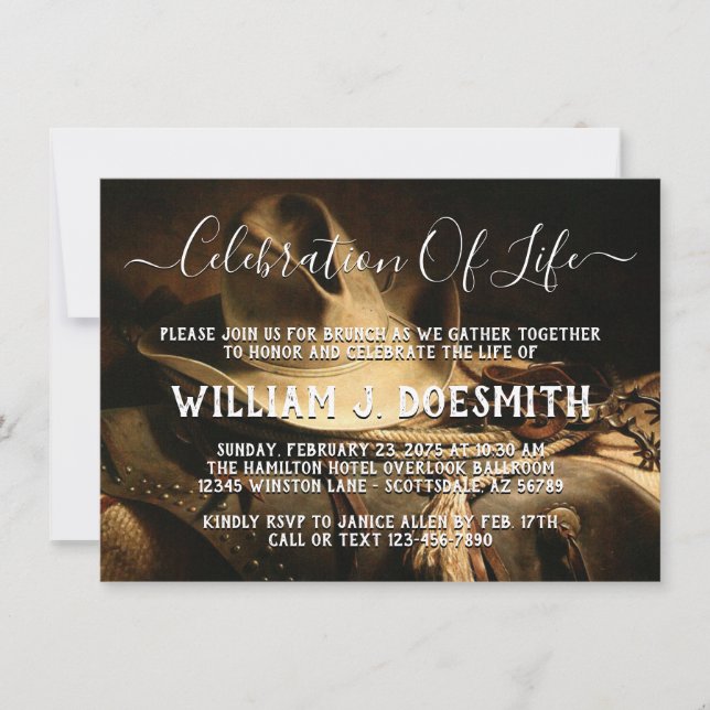 Invitation Annonce de service commémoratif Rustic Cowboy Thin (Devant)