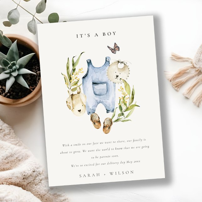 Invitation Annonce de vêtements pour bébé garçon aux feuilles (Créateur téléchargé)