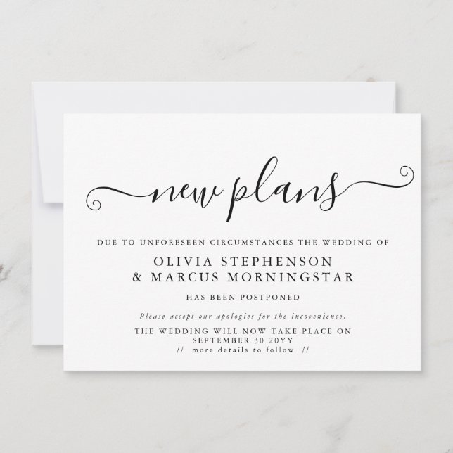 Invitation Annonce d'événement reporté Nouveaux plans (Devant)