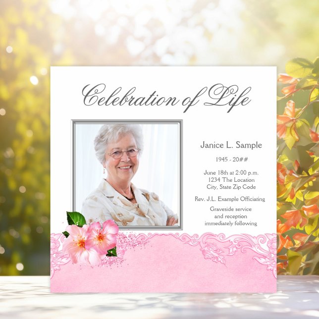 Invitation Annonce du service commémoratif de photo rose pour (Créateur téléchargé)