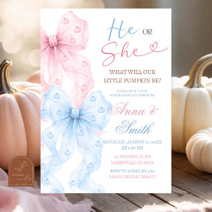 Invitation Annonce du sexe de bébé avec un nœud papillon et u