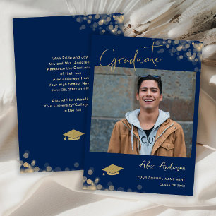 Invitation Annonce élégante de fin d'études en bleu marine av