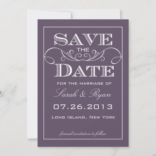Invitation Annonce élégante de sauvegarde de date en violet a (Devant)