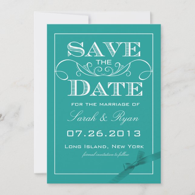 Invitation Annonce Élégante Turquoise de Mise à Jour de Date (Devant)