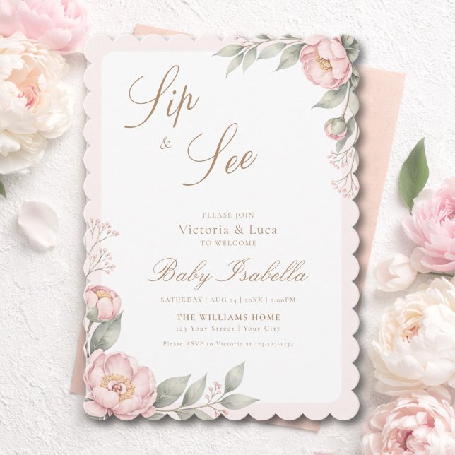 Invitation Annonce Fille Élégante en Fleur Sip & See  (Créateur téléchargé)