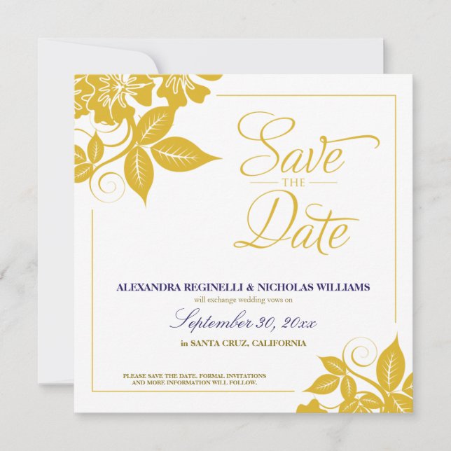 Invitation Annonce moderne de sauvegarde de date florale (or) (Devant)