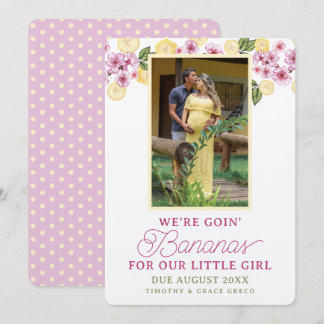 Invitation Annonce photo bébé fille à la banane rose