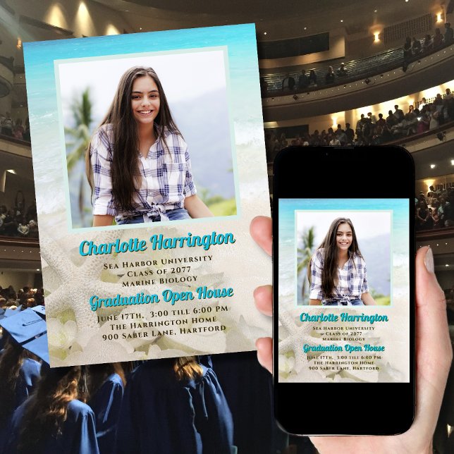 Invitation Annonce photo d'étoile de mer de remise de diplôme (Créateur téléchargé)