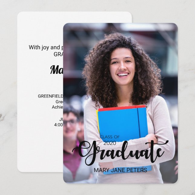 Invitation Annonce photo personnalisable de remise de diplôme (Devant / Derrière)