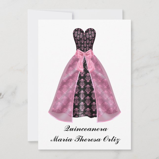 Invitation Annonce Quinceanera damas noir (Devant)