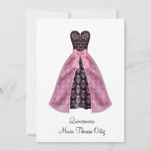 Invitation Annonce Quinceanera Rose Damassé Fête 15 ans