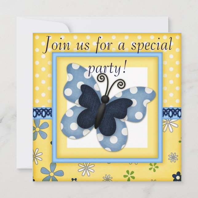 Invitation Annonces d'anniversaire de Denim Butterfly (Devant)
