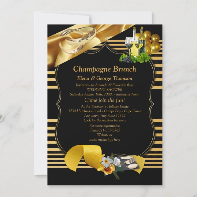 Invitation Annonces de Brunch Art Déco Gold sur Noir (Devant)