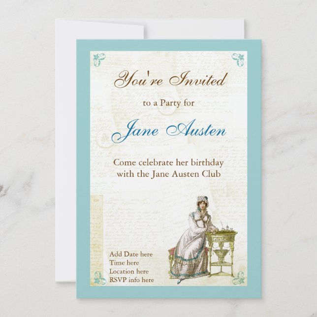 Invitation Annonces de coutume de Jane Austen (Devant)